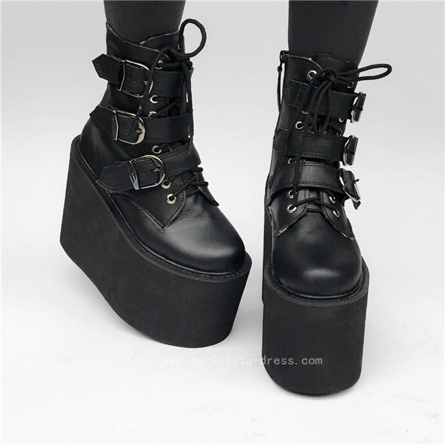 Matte Black Belts Goth Punk Lolita Boots