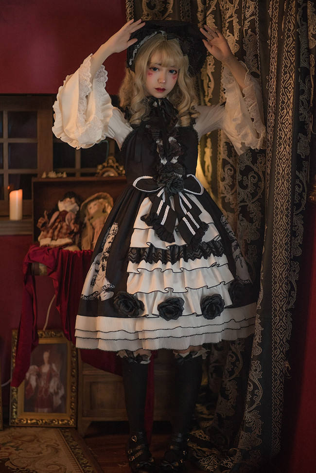 Antique Paper Doll~ Black Lolita JSK Dress -Ready Made