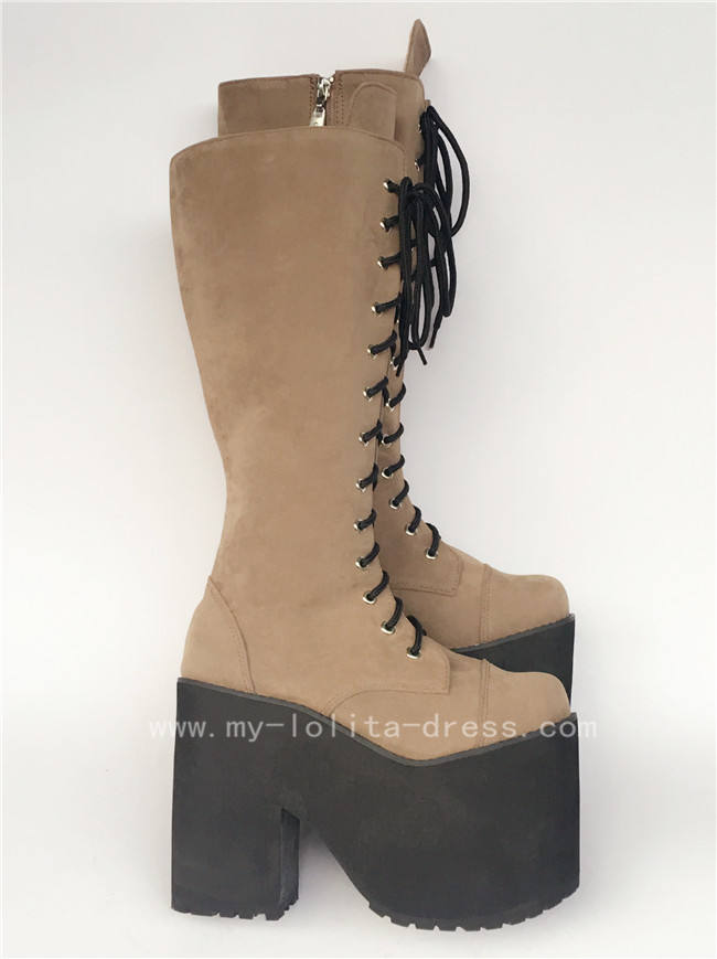 Beautiful White Matte Lace-up Knee Lolita High Boots