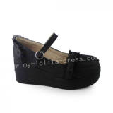Black Sweet Lolita Square Heels Shoes with Bows