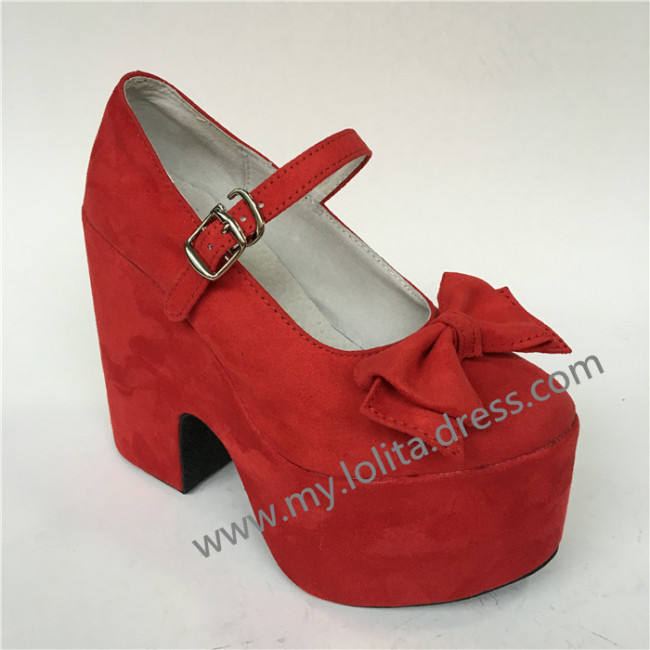 Sweet Red Matte Lolita High Heels Shoes with Bows