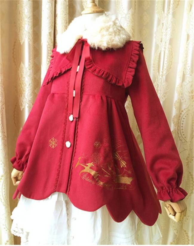 Sweet Thickening Thermal Loose Lolita Coat with Detachable Fur Collar