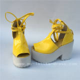 Elegant Cream Yellow Glossy Open Toes Lolita Heels Shoes O