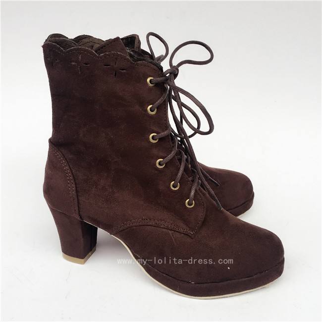 Coffee Velvet Lolita Boots for Woman