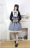 Little Dipper Library Girl~ Sweet Stripe Lolita OP+Headdress-out