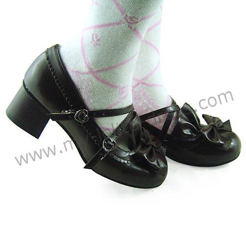 Coffee Crossed Straps Bows Lolita Footwear