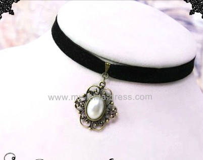 White Bead Black Belt Retro Necklace 2 Styles