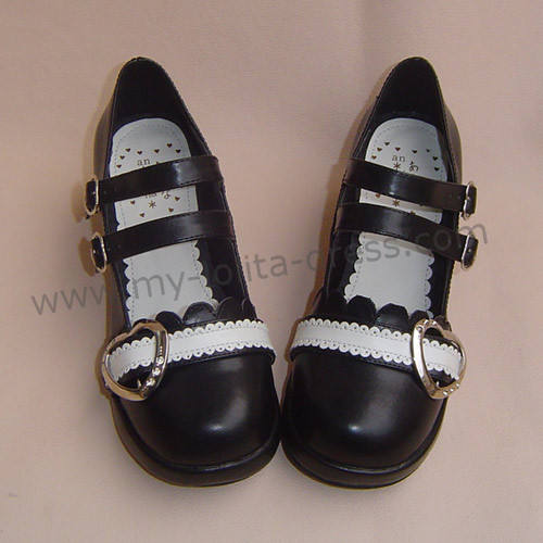 Black White Middle Heel Lolita Shoes