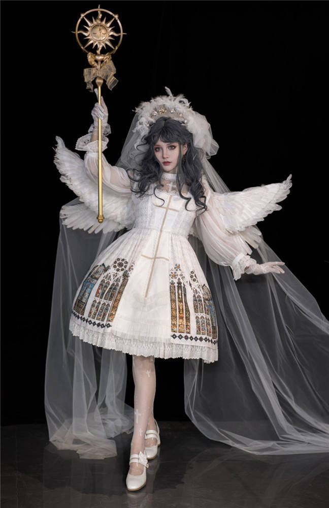 CEL Lolita ~The Holy Cross Gothic Lolita JSK with Front Open Design + Fake Collar -Ready Made