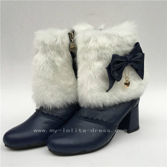 Black White Sweet Lolita Heels Boots with Bows