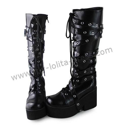 Punk Style Matte White Buckles Lolita High Shaft Boots