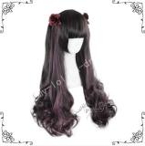 70cm Black Purple Curls Lolita Wig