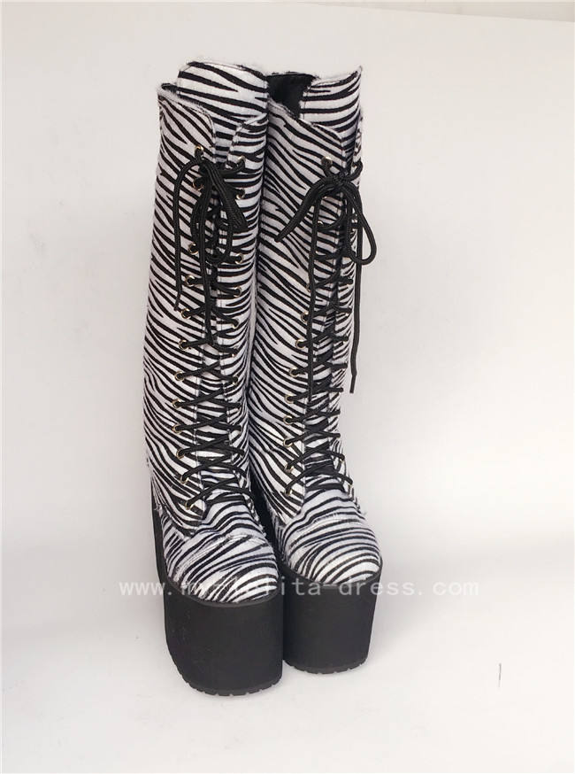 Beautiful White Matte Lace-up Knee Lolita High Boots