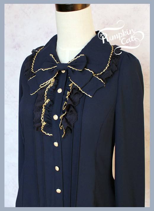 Pumpkin Cat Chiffon Long Sleeves Lolita Blouse-Ready made