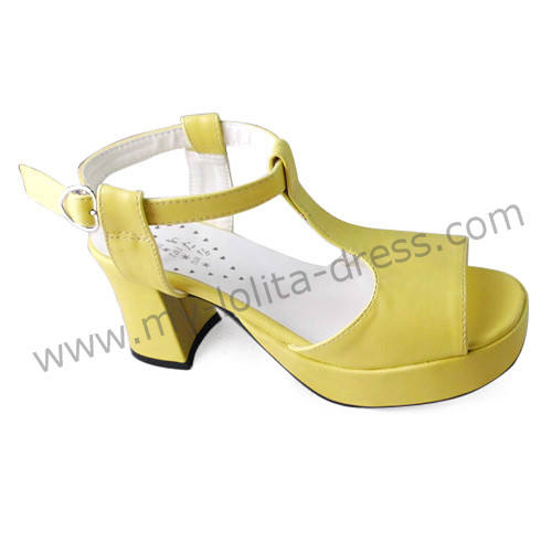 Cream Yellow T Strap Lolita Sandals