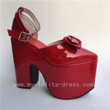 Elegant Red Glossy Square Heel Lolita High Platfrom Shoes