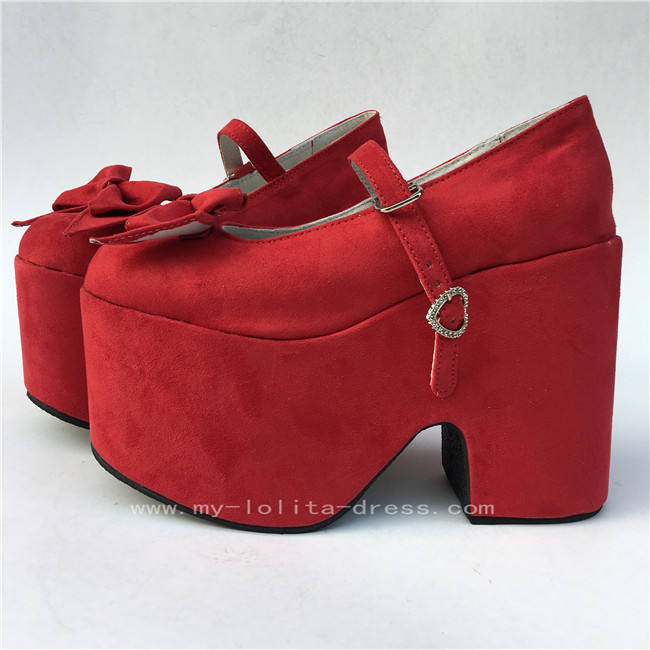 Sweet Red Matte Lolita High Heels Shoes with Bows