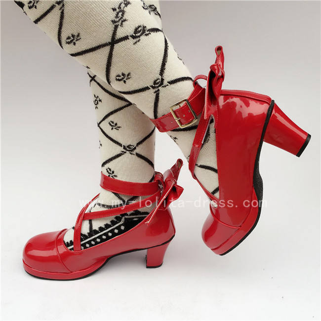 Red Bow Lolita Shoes for Girls