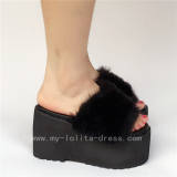 Sweet Matte Cream-colored Lolita Sandals with furs