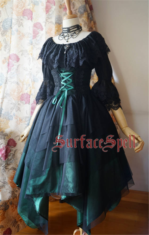Surface Spell White Crystal & Black Agate Gothic Lolita High Waist Skirt
