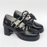 Sweet Black Matte Lolita Heels Shoes with Flowers