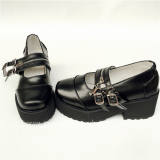 Black Matte HIgh Platform Lolita Shoes with Zipper Upper