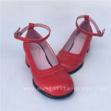 Elegant Red Matte Lolita Square Heels Shoes