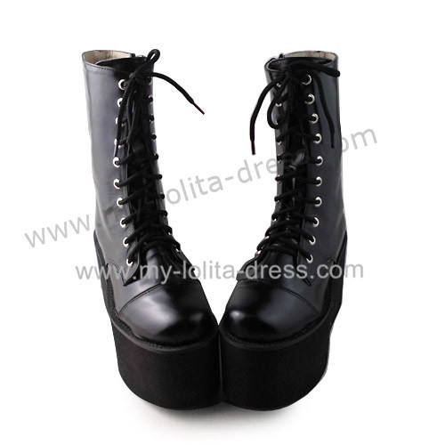 Matte Black Lace Up Classic Girls Boots