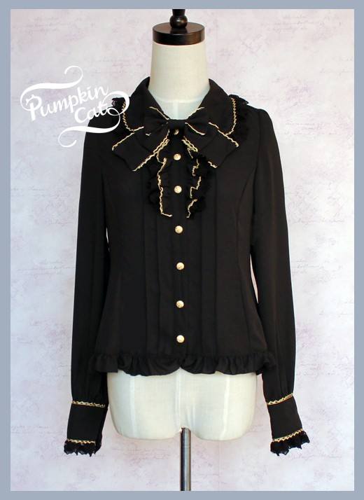 Pumpkin Cat Chiffon Long Sleeves Lolita Blouse-Ready made