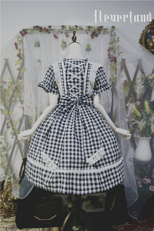 White&Black Gingham Lolita Short Sleeves OP -out