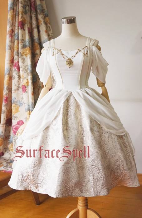 Surface Spell Gothic White Night Draped Chiffon OP