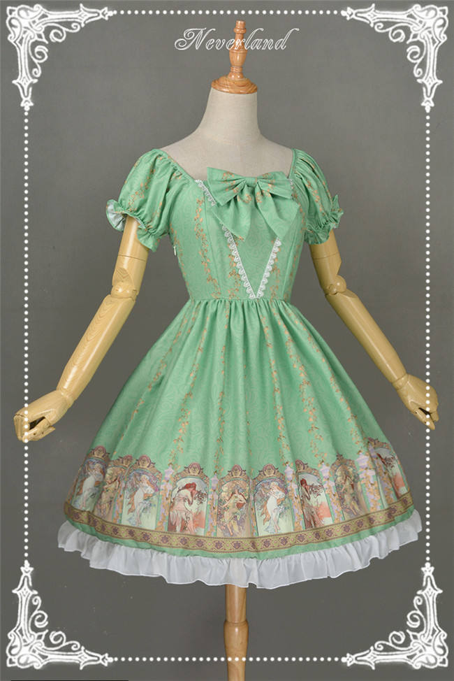 Neverland Lolita -Mucha Four Seasons- Printed Lolita OP Dress