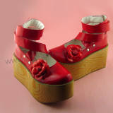 Shiny Red Flowers Lolita Shoes