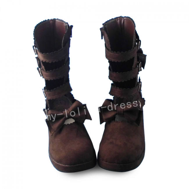 Coffee Velvet Heels Lolita Boots
