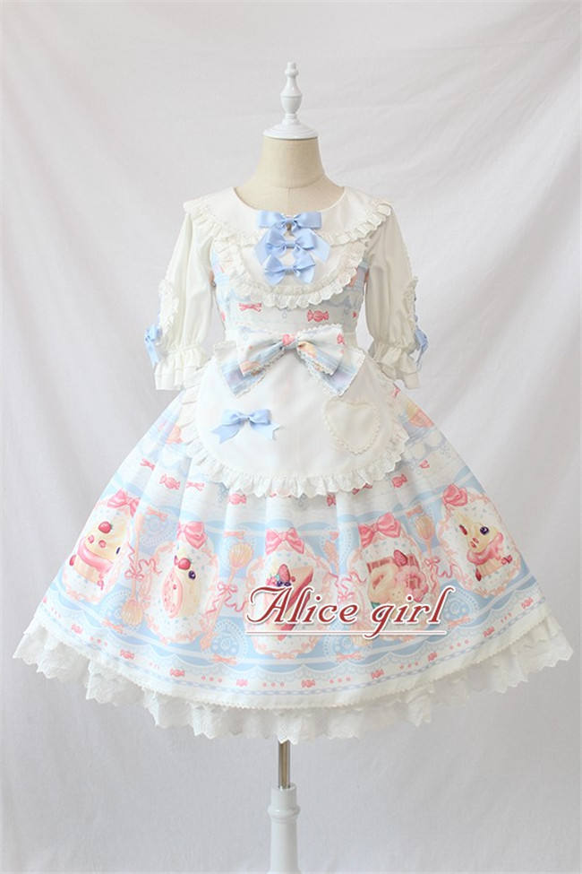 Dessert Chef~ Sweet Lolita JSK With Detachable Apron -Ready Made Light Blue Size S - In Stock