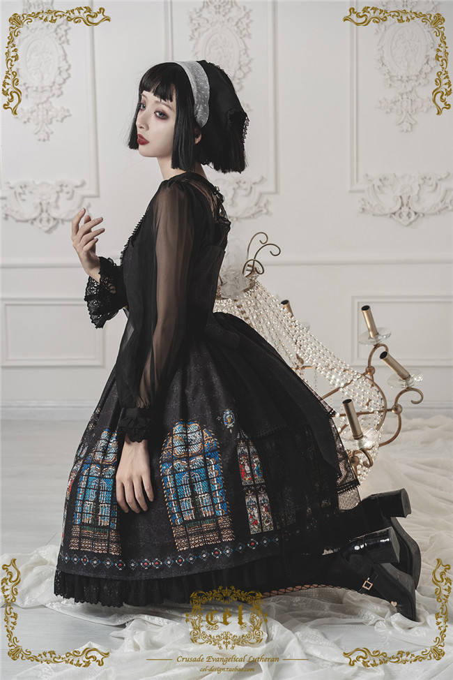 CEL Lolita ~The Holy Cross Gothic Lolita JSK with Front Open Design + Fake Collar -Ready Made