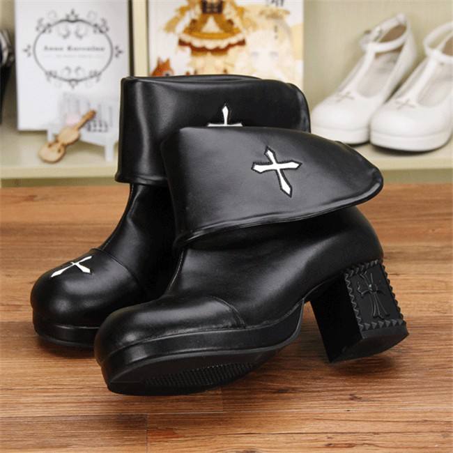 Angelic Imprint- Gothic Square Heels Lolita Short Boots