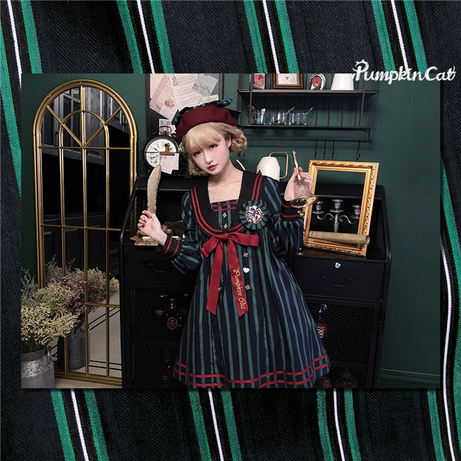 Pumpkin Cat ~Excellent Student~ Stripe Lolita OP