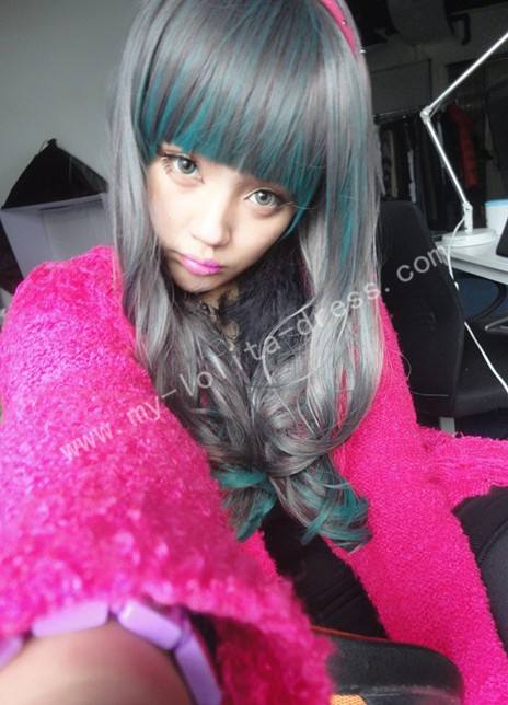 65cm Purple Green Curls Lolita Wig