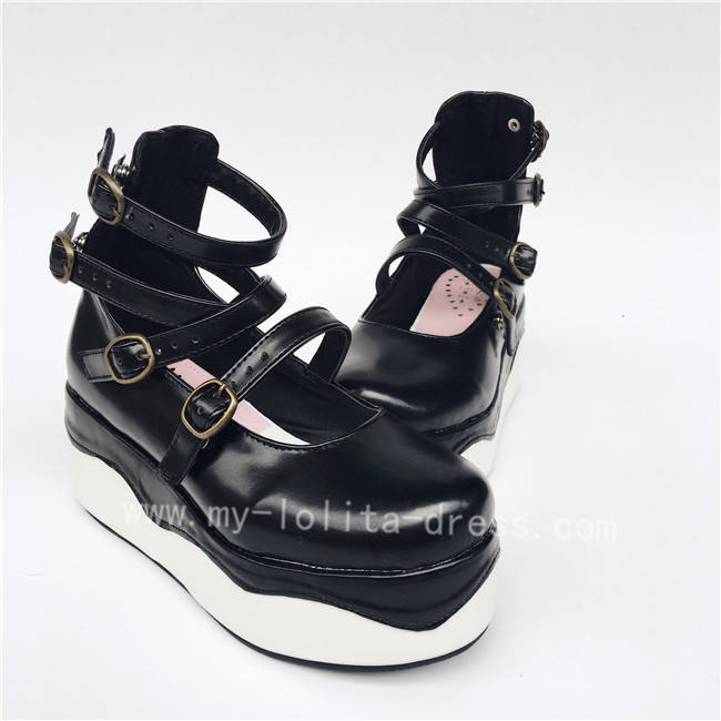 High Platform Matte Coffee Lolita Shoes with White Soles