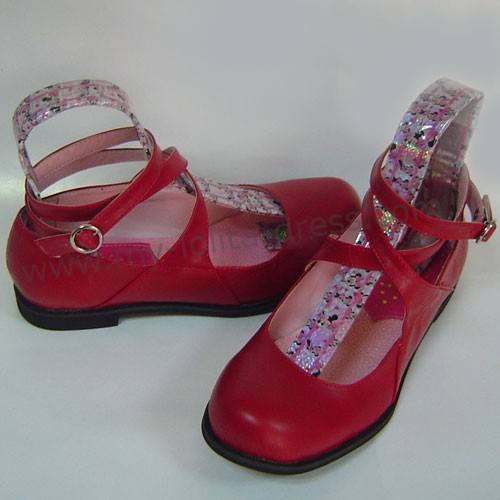Wine Red PU Crossed Straps Shoes