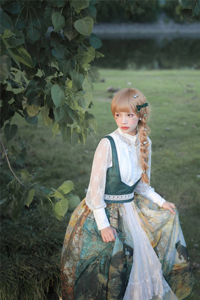 Pine Trees Forest Morning Vintage Lolita Dress-Ready Made