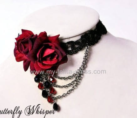 Double Roses Belts Lace Lolita Choker Gothic