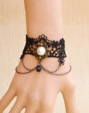Black Bead Lolita Wristlace-out