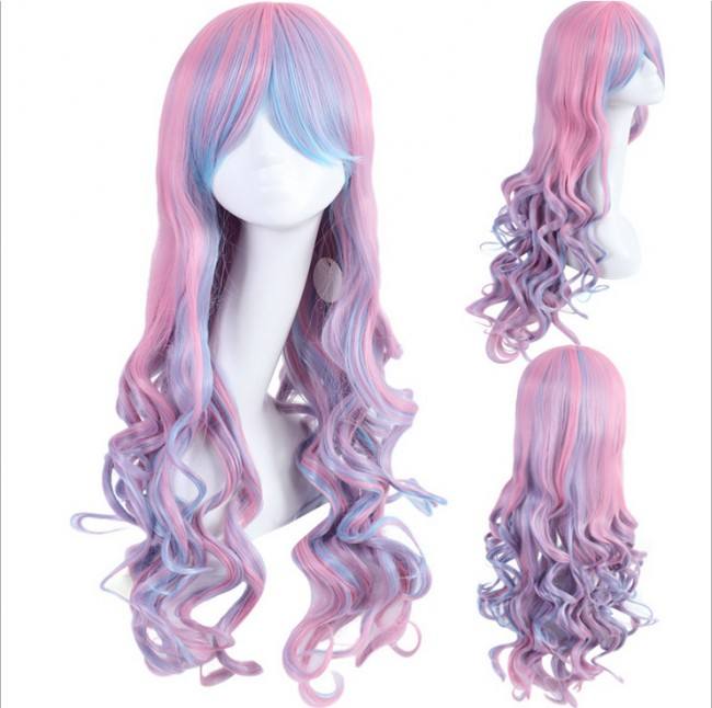 Sweet Pink Blue 70cm Long Curls Lolita Wig