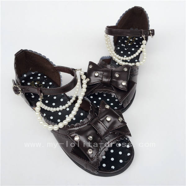 Cute Coffee Crystal Beads Lolita Summer Shoes