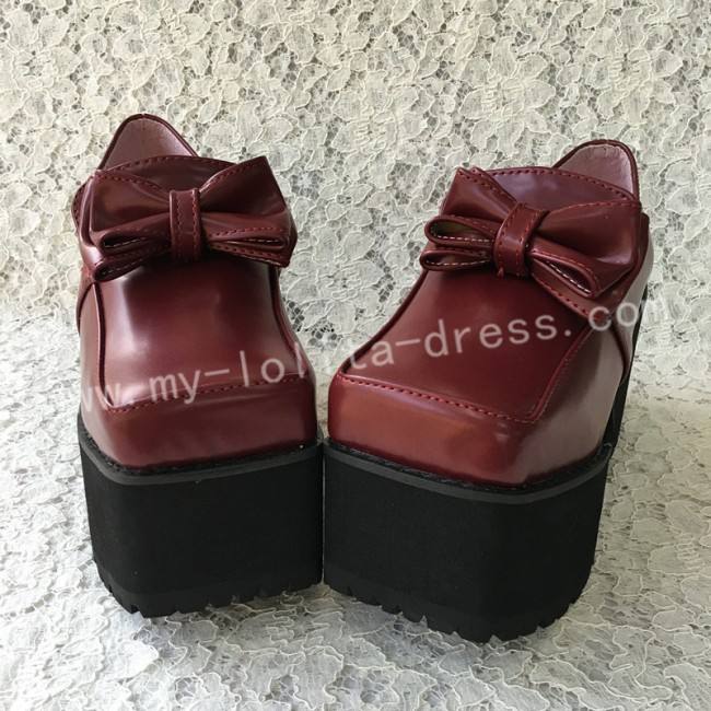 Beautiful Matte Wine Lolita Square Heels High Platform