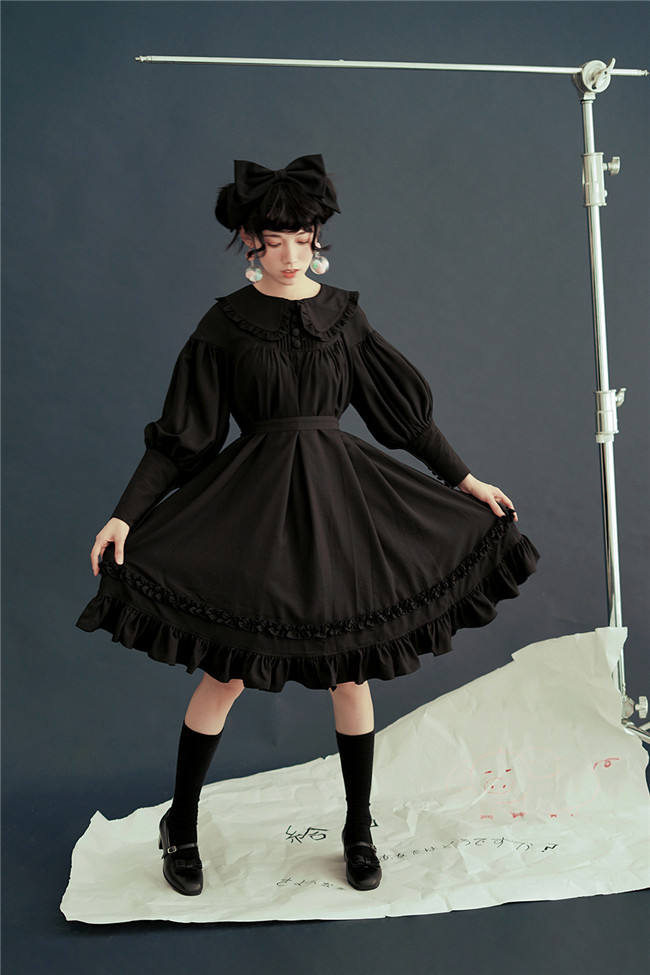 Vintage Unicolor Babydoll Style Peterpan Collar Lolita OP - Ready Made