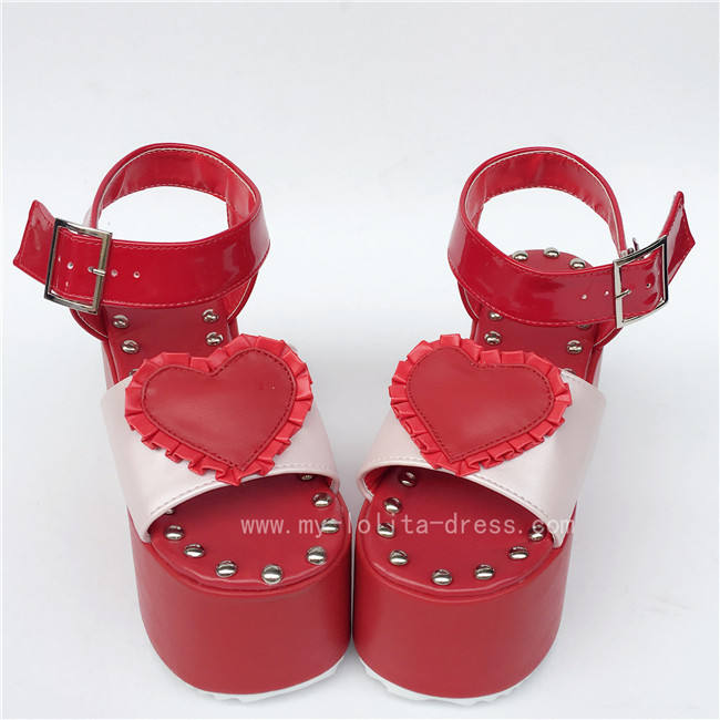 Sweet Red Heart with Pearl Pink Lolita Sandals