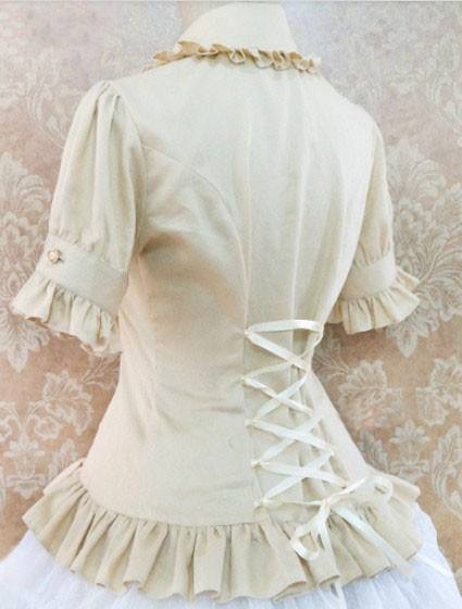 Cotton Short Sleeves Ruffles Bows Lolita Shirt 7 Colors Pink S & Khaki M - In Stock